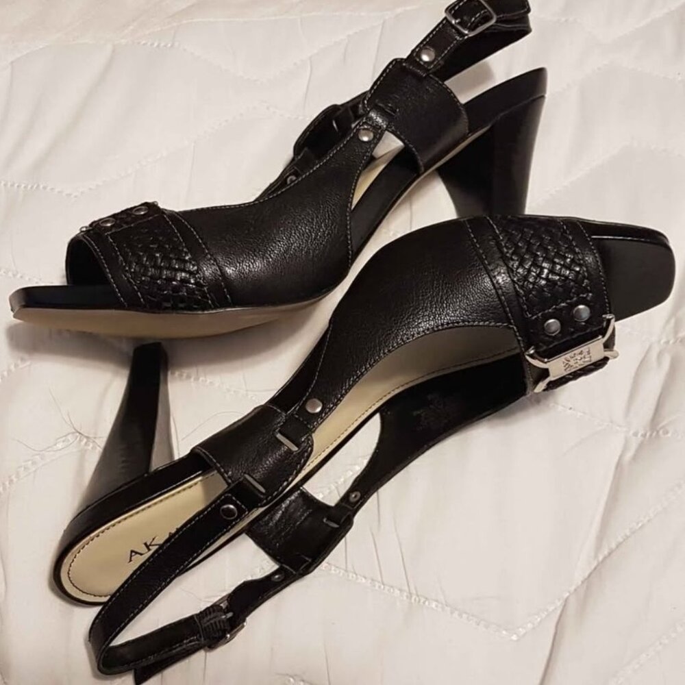 Anne Klein Black Leather Anakise Heels- Size 10